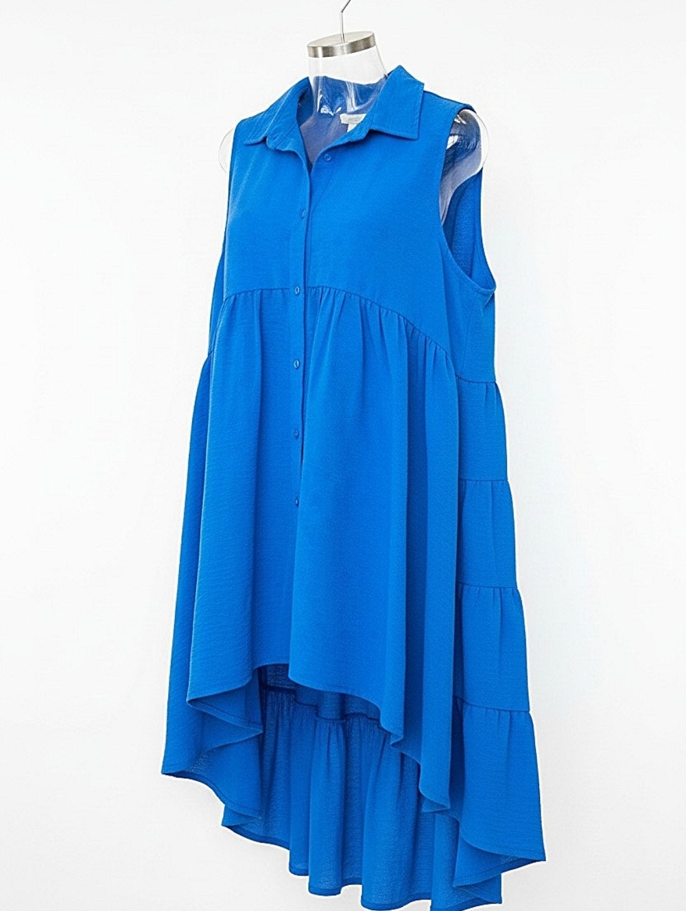 NWT! Entro Sleeveless High-Low Button Front Dress in Bright Blue